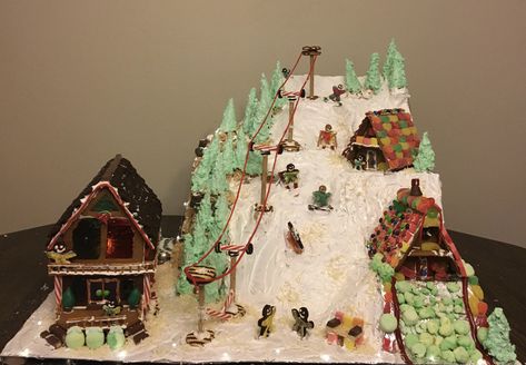 Coolest Gingerbread Houses, Gingerbread House Ideas Unique, Gingerbread Structure Ideas, Crazy Gingerbread Houses, Gingerbread House Nativity, Mountain Gingerbread House, Gingerbread Competition Party, Gingerbread House Ideas Ski Lodge, Gingerbread House Ideas Creative