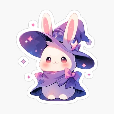 Bunny Witch, Unicorn Bunny, Reaper Drawing, Bunny Kawaii, Happy Rabbit, Purple Bunny, Purple Pastel, Witches Hat, Cute Doodles Drawings