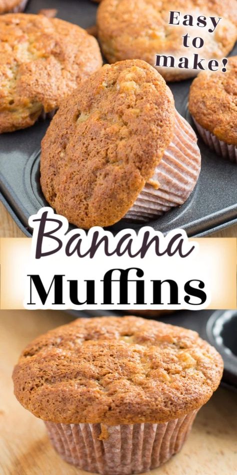 Best Banana Muffins are incredibly soft and moist with tasty, crisp muffin tops. This banana bread recipe is so quick and easy to make with simple ingredients. Banana Muffins With Mayonnaise, Simple Banana Muffins, Best Banana Muffins, Banana Muffin Recipe Healthy, Best Banana Muffin Recipe, Banana Muffins Easy, Healthy Banana Muffins, Banana Muffin, Muffin Tops