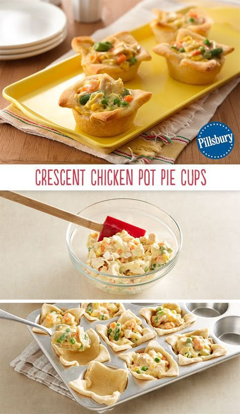 Chicken Pot Pies, Kid Meals, Homemade Chicken Pot Pie, Muffin Tin Recipes, Crescent Roll Recipes, Pot Pies, Chicken Alfredo, Crescent Rolls, Chicken Pot