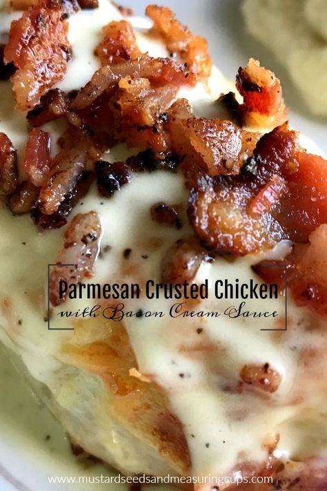 Chicken With Bacon Cream Sauce, Bacon Cream Sauce, Chicken With Bacon, Desserts Keto, Parmesan Crusted Chicken, Parmesan Crusted, Crusted Chicken, Gluten Free Sugar Free, Diet Vegetarian