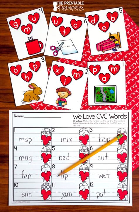 Cvc Valentine Activities, Kindergarten Heart Word Activities, Hands On Sight Word Activities For Kindergarten, Valentines Cvc Activities, Valentine Cvc Words Free, Valentines Math Activities Kindergarten, Valentine’s Day Activities Kindergarten, Valentines Literacy Centers Kindergarten, Valentine’s Day Reading Activity