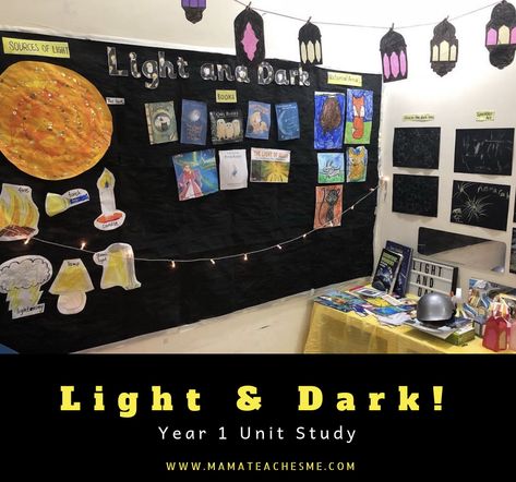 Year 1 Light and Dark Unit Study! Full of fun, creative activities for your homeschool! Light And Dark Preschool Theme, Light And Dark Theme Toddlers, Light And Dark Eyfs Activities, Creative Curriculum Light Study, Light And Dark Activities For Toddlers, Islamic Parenting, Sources Of Light, Study Light, Animals Activities