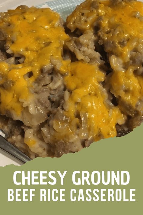 The Cheesy Ground Beef and Rice Casserole are extremely simple to put together! Keep this healthy meal in the fridge for the next time you have a hectic day, and you will be doing yourself a favor. The amazing cheese sauce takes it to a whole new level! This delicious and inexpensive comfort food dinner Hamburger And Rice Casserole, Ground Beef Rice Casserole, Beef Rice Casserole, Ground Beef And Rice Casserole, Cheesy Ground Beef And Rice, Beef And Rice Casserole, Quick Casseroles, Cheesy Ground Beef, Ground Beef And Rice