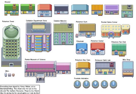 Game Boy Advance - Pokémon FireRed / LeafGreen - Buildings - The Spriters Resource Pokemon Gym Building, Pokemon Buildings Pixel, Pokemon Buildings, Pokemon Homescreen, Pokemon Locations, Gameboy Pokemon, Pokemon Rpg, Pixel Art Landscape, Pokemon Firered