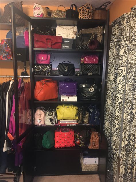 Spare Room Closet, Tiffany Room, Cube Shelf, Y2k Purse, Purse Collection, Purse Storage, No Closet, Cube Shelves, Cute Cottage