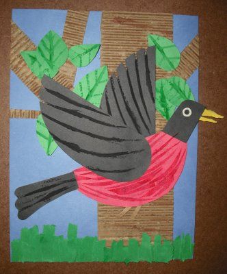 Art Smarts 4 Kids: Create Your Own Lois Ehlert Bird. Might be a neat cover for a bird journal. Art Third Grade, Bird Collage Art, Collage Art Lesson, Birds Preschool, Robin Craft, Birds Crafts, Bird Journal, Lois Ehlert, Cardboard Tree