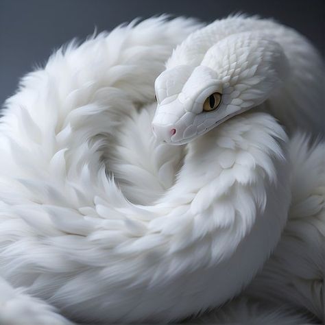 Magical Creatures Aesthetic, Fluffy Snake, Feathers Aesthetic, Feather Aesthetic, Two Headed Snake, Feathered Dragon, Fantasy Pets, Imaginary Animals, Feathered Serpent