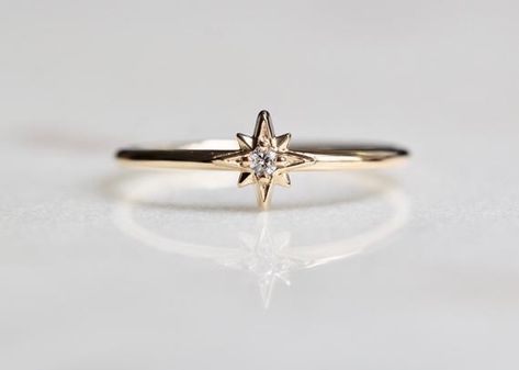 North Star Ring, Simple Diamond Ring, Zierlicher Ring, Simple Diamonds, Morganite Engagement Ring, Rose Engagement Ring, Star Jewelry, Star Ring, North Star