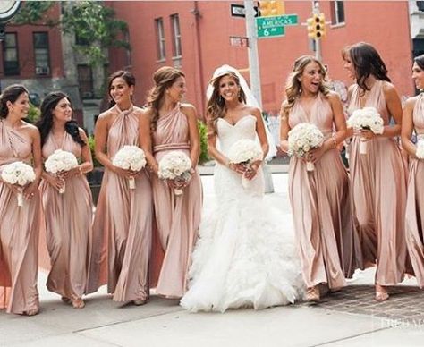 Champagne Rose Bridesmaid Dresses, Rose Gold Bridesmaid Dress, Rose Gold Bridesmaid, Rose Gold Dress, Multi Way Dress, Rose Bridesmaid Dresses, Champagne Rose, Gold Wedding Theme, Gold Bridesmaids