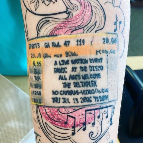 Concert Ticket Tattoo, Concert Tattoo, Band Tattoo, Panic! At The Disco, Concert Tickets, I Tattoo, Cool Tattoos, Band, Tattoos