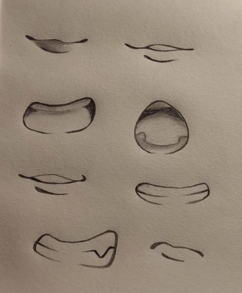 Manga stile Cute Lips Drawing, Manga Eyebrows, Cute Small Sketches, Glass Art Drawing, Body Parts Drawing, Mouths Drawing, Drawing Mouths, Manga Mouth, How To Draw Lips