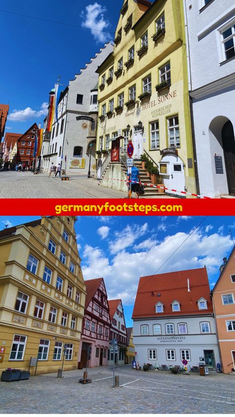 Historic European buildings with colorful facades on a sunny day. Bavaria Itinerary, Nordlingen Germany, German Architecture, Medieval Architecture, Travel Germany, Germany And Italy, Bavaria Germany, Medieval Town, Germany Travel