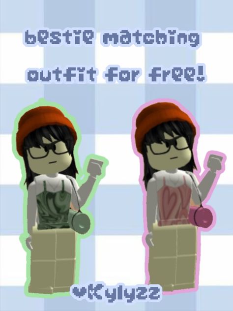 #roblox #bestie matching outfit #for free Girl And Girl, Roblox Characters, Bestie Outfits, Roblox Clothes, Bff Outfits, Free Girl, Matching Outfit, Cute Cartoon Drawings, Matching Outfits