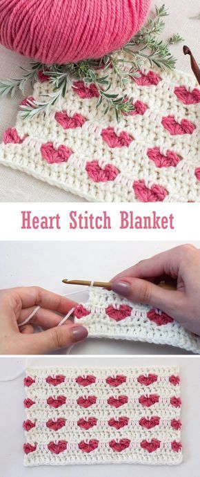 Crochet Heart Stitch, Crochet Heart Blanket, Heart Stitch, Blanket Design, Stitch Blanket, Heart Blanket, Confection Au Crochet, Haken Baby, Crochet Afghans