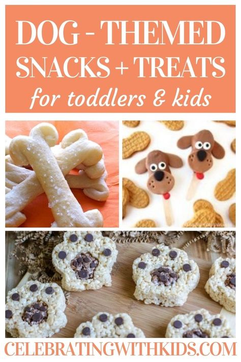 Do your kids love dogs? Here are the best dog themed snack and treat ideas to make for your kids! Dog Themed Party Foods, Puppy Themed Desserts, Dog Themed Baked Goods, Dog Party Treats For Humans, Dog Themed Food Ideas, Food For A Dog Themed Party, Puppy Themed Snacks, Dog Birthday Snacks, Dog Theme Dessert