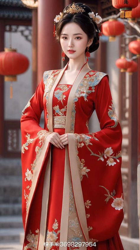 Hanfu Dress Princesses, Chinese Empress Dress, Hanfu Red, Red Chinese Dress, Empress Dress, Chinese Gown, Chinese Princess Dress, Chinese Empress, Traditional Asian Dress