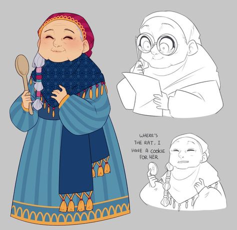 Granny Drawing Character Design, Chibi Grandma, Sweet Old Lady Character Design, Granny Illustration Art, Granny Character Design, Character Design Old Lady, Elderly Character Design, Grandmother Character Design, Fantasy Grandma