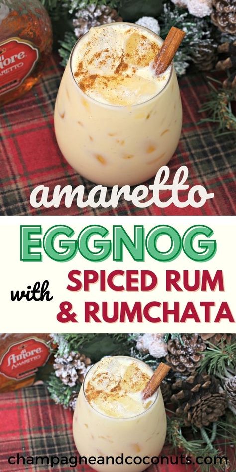 Holiday Spiked Drinks, Amaretto Eggnog Recipe, Alcohol Eggnog Drinks, Best Spiked Eggnog Recipe, Amaretto Eggnog Cocktail, Eggnog Recipe Homemade Alcoholic, Spiced Eggnog Recipe, What Alcohol Goes In Eggnog, Alcohol Eggnog Recipe