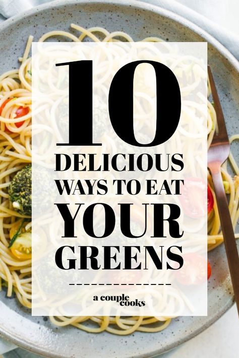 Looking to eat your greens outside of just a salad? Here are 10 delicious recipes that load on the dark leafy greens, from soup to curry to pizza to hummus. Healthy Whole Food Recipes, Green Vegetable Recipes, Leafy Greens Recipes, Greens Recipes, Dark Green Vegetables, Green Soup, Dark Leafy Greens, Couple Cooking, Vegetarian Dinners