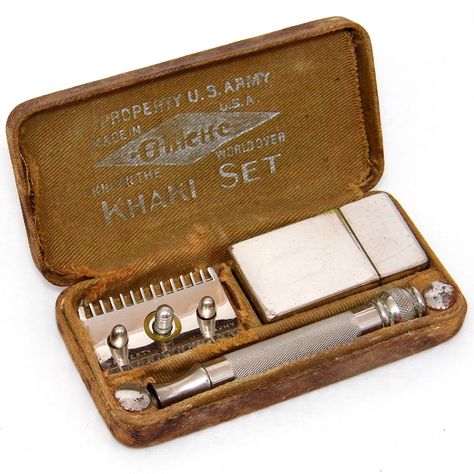 https://flic.kr/p/2gv65nM | Vintage Gillette Khaki U.S. Army Safety Razor Set, Model 102 Razor, Serial No. G504335, Made In USA For Use By Soldiers In World War I, Marked Property U.S. Army, Circa 1918 Metal Razor, Gillette Razor, Custom Straight Razors, Gillette Safety Razor, Single Blade Razor, Vintage Gillette Safety Razor, Vintage Shaving, Grit And Grace, Shaving Accessories