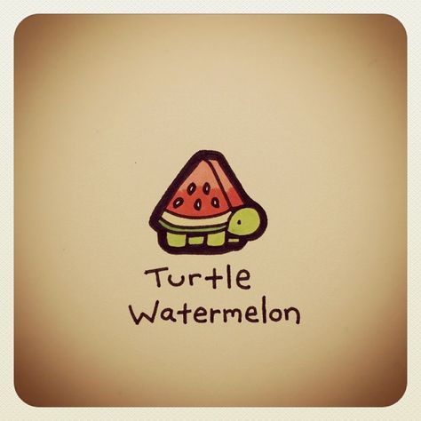 Turtle Watermelon #turtleadayjuly | Use Instagram online! Websta is the Best Instagram Web Viewer! Cute Turtle Drawings, Sheldon The Tiny Dinosaur, Kawaii Turtle, Dibujo Simple, Turtle Drawing, Tiny Turtle, Turtle Love, Turtle Art, Cute Turtles