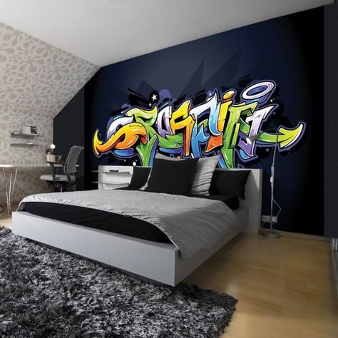 20+ Impressive Graffiti Bedroom Decorating Ideas | Home Design And Interior Graffiti Bedroom, Graffiti Furniture, Graffiti Room, Tipografi 3d, Boy Bedroom Design, Youth Room, Teen Boy Bedroom, Bedroom Murals, Graffiti Murals