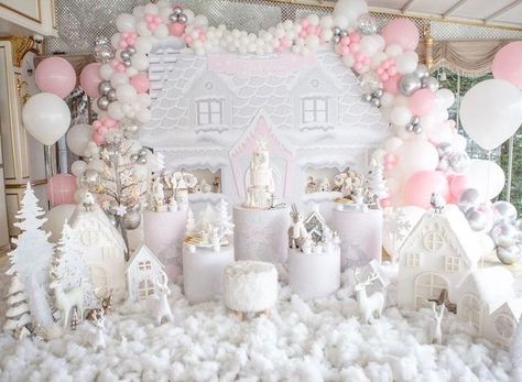 Pastel Winter Wonderland Party, Pink And White Winter Wonderland, Pink Winter Wonderland Birthday Party, Pink Winter Wonderland Baby Shower Ideas, Pink Winter Wonderland Party, Winter Wonderland Birthday Decorations, Winter Wonderland Party Ideas, Winter Themed Birthday Party, Winter Baby Birthday