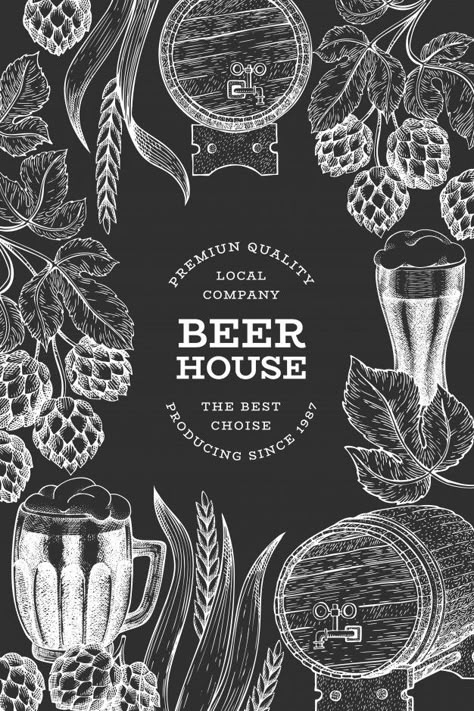 Beverage Illustration, Hand Template, Vintage Brewery, Brewery Decor, Blackboard Art, Brewery Design, Beer House, Pub Design, Beer Shop