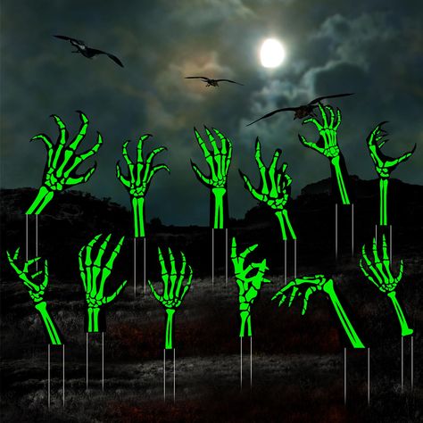 12 Pack Halloween Yard Signs with Stakes Glow in the Dark Plastic Skeleton Hands Spooky Halloween Decor for Outdoor Yard Lawn Garden Halloween Party Decorations, 12 Styles Halloween Theme Decoration, Halloween Yard Signs, Unique Halloween Decorations, Spooky Halloween Decor, Halloween Skeleton Decorations, Plastic Skeleton, Fall Decor Diy Crafts, Halloween Party Decorations, Creepy Halloween Decorations