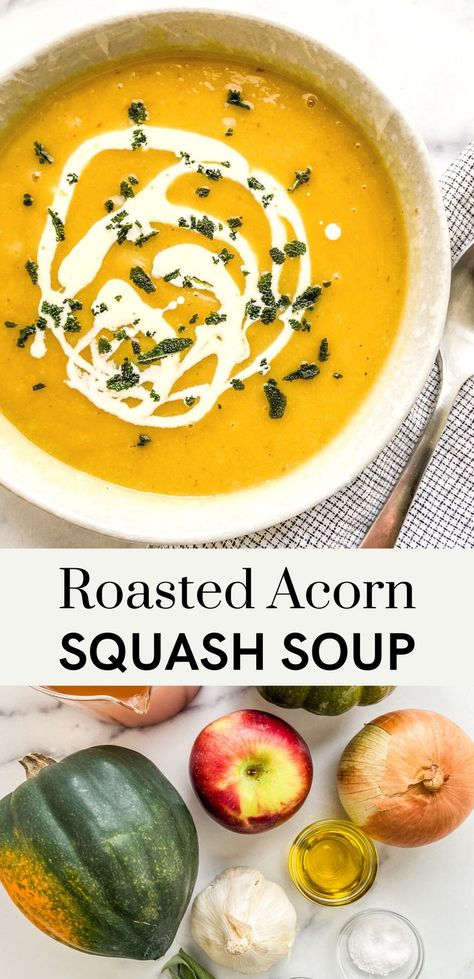 Love this healthy fall soup! Good for acorn squash season. Acorn Squash Recipes Healthy, Roasted Squash Soup, Winter Squash Soup, Acorn Squash Soup, Roasted Acorn Squash, Acorn Squash Recipes, Squash Soup Recipe, Fall Soup, Fall Recipe