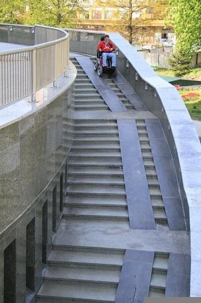 Stairs With Ramp, Wheelchair Ramp Design, Ramps Architecture, Accessibility Design, Ramp Stairs, Landscape Stairs, Ramp Design, Urban Design Architecture, Wheelchair Ramp