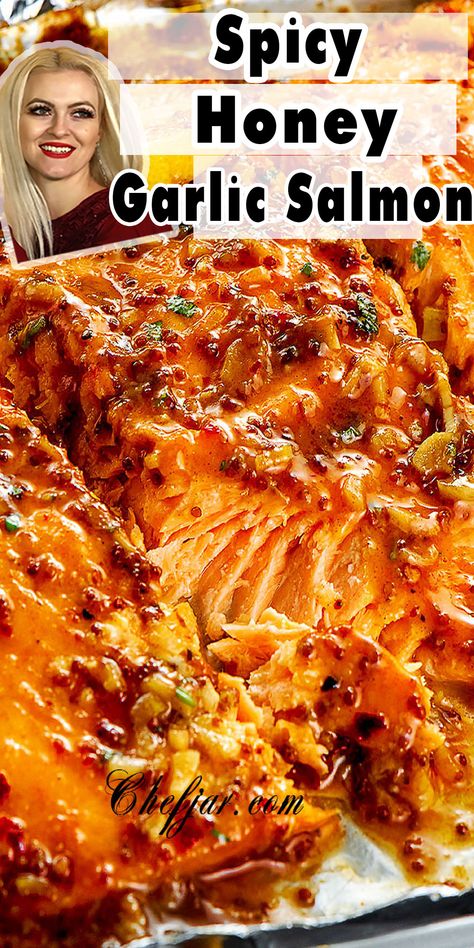 Spicy Honey Garlic Salmon Honey Chipotle Salmon Recipes, Spicy Teriyaki Salmon, Spicy Asian Salmon, Spicy Honey Salmon Recipes, Spicy Honey Garlic Salmon Bites, Spicy Sauce For Salmon, Jalepeno Salmon Recipe, Honey Jalapeno Salmon, Spicy Honey Glazed Salmon