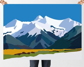 Abstract Mountains, Mountain Quilts, Geometric Mountain, Mountain Illustration, Mountain Print, Landscape Poster, Mountain Art, Colorful Landscape, Inspired By Nature