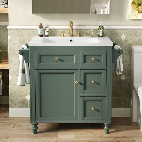 You'll love the Hokku Designs 30" Bathroom Vanity with Sink, 2 Drawers & Tip-Out Drawer, Modern Storage Cabinet at Wayfair - Great Deals on all products with Free Shipping on most stuff, even the big stuff. Modern Bathroom Storage, Dark Green Bathrooms, Freestanding Bathroom Storage, 30 Inch Bathroom Vanity, 30 Bathroom Vanity, Bathroom Vanity Designs, Bathroom Vanity With Sink, Bathroom Lamp, Modern Storage Cabinet