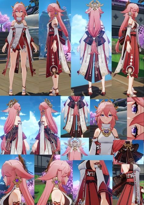 Yae Miko Character Design, Genshin Character Reference Sheet, Yae Miko Character Sheet, Kazuha Reference Sheet, Yae Miko Reference Sheet, Yae Miko Reference, Genshin Impact Character Design, Raiden Cosplay, Genshin Reference