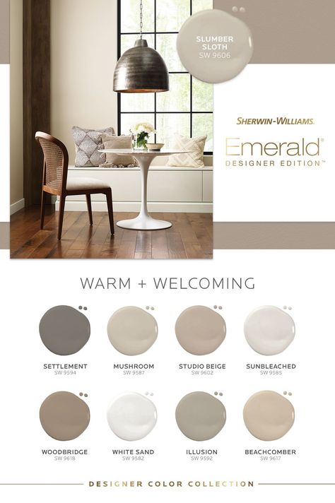 Transitional Style Color Palette, Neutral Room Paint Colors, Sherwin Williams Dark Neutrals, Transitional Paint Palette, Japandi Wall Paint Colors, Sherwin Williams Designer Colors, Soft Taupe Paint Colors, Perfect Greige Sherwin Williams Living Room, Sw Taupe Paint Colors