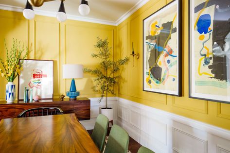 One Room Challenge Week 6 • Dining Room Reveal — OLD BRAND NEW Maximalist Dining Room, Yellow Dining Room, Dining Room Paint Colors, Dining Room Paint, Yellow Room, Live Edge Dining Table, Yellow Interior, Poached Egg, One Room Challenge