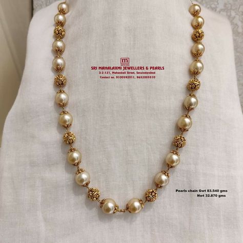 Nakshi Balls Chain, Pearl And Gold Beads Chain, Pearls Chains Gold, Pearl Chain Gold Indian, South Sea Pearls Indian Jewellery, Mutyalu Chains, Nakshi Gold Necklace, Kids Chains Gold Indian, Gold Balls Chain Indian