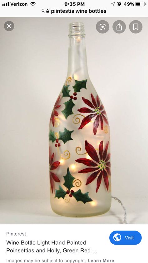 Wine Crafts Diy, Christmas Wine Bottle Painting, Bottle Painting Christmas, Christmas Painted Bottles, Christmas Painted Wine Bottles, Painted Wine Bottles Christmas, Christmas Bottle Ideas, Wine Bottle Garden Ideas, Bottle Garden Art