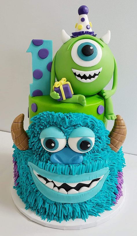 Monster Inc Cake Ideas, Monsters Inc Birthday Cake, Monster Inc Cake, Monster University Cakes, Halloween Cupcake Design, Monsters Inc Decorations, Sully Cake, Monsters Inc Cake, Monster University Birthday