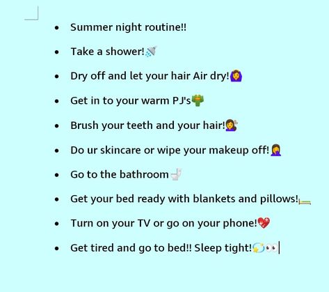 Summer Night Routine, Summer Routines, Night Routine Ideas, Routine Ideas, Air Dry Hair, Sleep Tight, Bedtime Routine, Healthy Summer, Night Routine