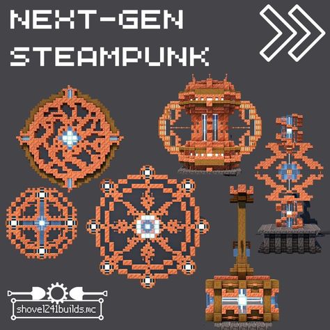 Minecraft Gear Design, Minecraft Gear, Industrial Minecraft Builds, Minecraft Steampunk Bridge, Minecraft Copper Statue, Steampunk Minecraft Base, Minecraft Industrial Building, Minecraft Steampunk Ideas, Steam Punk Minecraft Builds