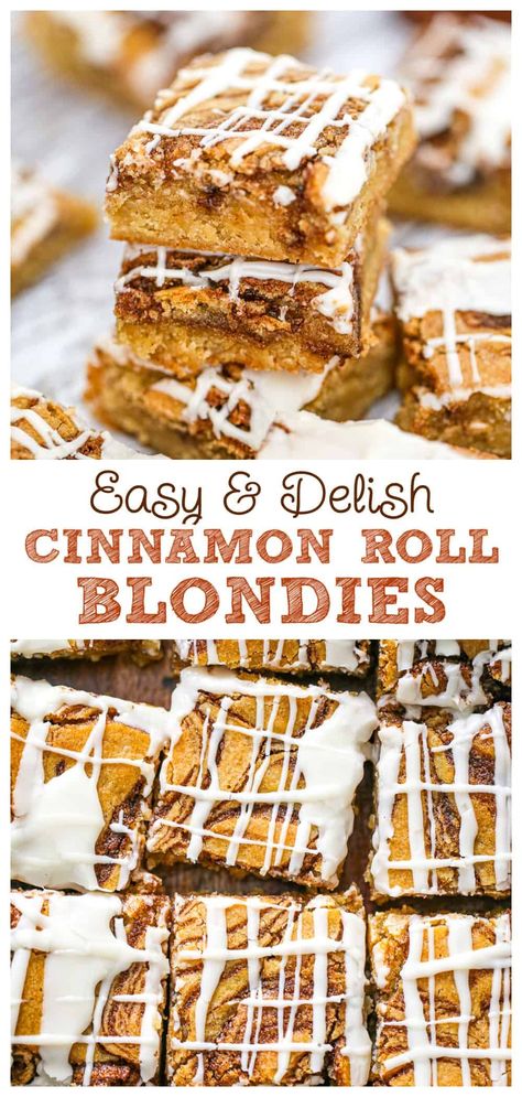 Experience the heavenly blend of cinnamon and sugar with our Easy & Quick Homemade Cinnamon Roll Blondies recipe. These chewy delights are infused with a deliciously fudgy quality that will leave your taste buds begging for more. Perfect for novice bakers, this simple and straightforward preparation method ensures you can whip up this homemade treat in no time. Pin this recipe for a sweet experience on your baking journey. Cinnamon Bun Blondies, Cinnamon Sugar Blondies Recipe, Cinnamon Roll Blondes, Cinnamon Roll Blondie Bar, Cinnamon Swirl Blondies, Cinnamon Blondies Recipe, Cinnamon Roll Squares, Homemade Blondies Recipe, Blonde Brownie Recipes