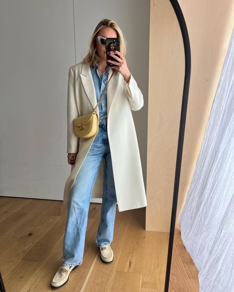 Lydia Tomlinson (@lydiajanetomlinson) | Instagram Cream Loafers Outfit Women, Cream Loafers Outfit, Beige Loafers Outfit Women, Beige Loafers Outfit, White Loafers Outfit, Loafers Women Outfit, Loafers Outfit Women, Cream Loafers, White Long Jacket