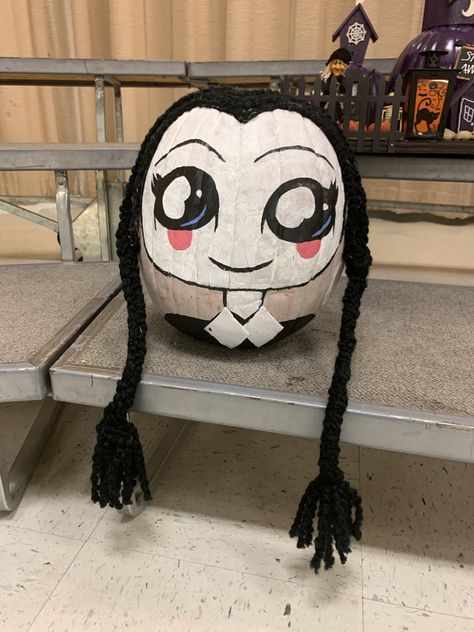 Wednesday Addams Pumpkin Painting, Wednesday Pumpkin Painting, Adams Family Pumpkin, Wednesday Addams Pumpkin, Coraline Pumpkin Painting, Pumpkin Witch Face, Wednesday Pumpkin, Pumkin Ideas, Homeroom Mom