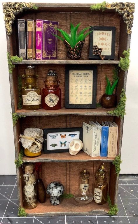 DIY KIT | Miniature Fairy Witch Bookshelf Kit | DIY Miniature Bookshelf | Dollhouse Miniatures | Miniature Apothecary Shelf Witch Bookshelf, Bookshelf Dollhouse, Apothecary Shelf, Miniature Apothecary, Dollhouse Bookshelf, Miniature Bookshelf, Mini Bookshelf, Fairy Witch, Magical Decor