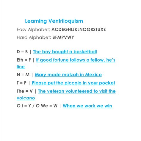 Learn Ventriloquism. how to be a ventriloquist simplified Ventriloquism How To, Boredom Busters, Good Fortune, Puppets, Random Stuff, Hobbies, Alphabet, Quick Saves