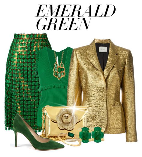 "Emerald City:  Pops of Green" by shamrockclover ❤ liked on Polyvore featuring Marco de Vincenzo, P.A.R.O.S.H., Lanvin, Oscar de la Renta, Wouters & Hendrix Gold, Lucifer Vir Honestus and emeraldgreen Green And Silver Outfit Classy, Green And Gold Womens Outfit, Emerald Green And Gold Outfits, Emerald Green Casual Outfit, Green Black And Gold Outfit, Green And Gold Outfits For Women, Emerald And Gold Dress, Gold And Green Outfit, Emerald Green And Gold Dress