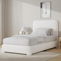 Soft Bed Frame, Modern White Bed, Low Profile Bed Frame, Fabric Upholstered Bed, Twin Size Bed Frame, White Bed Frame, Minimalist Bed, Bed Frame With Headboard, Full Size Bed Frame